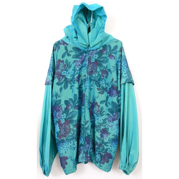 Vintage 80s Ann Original Seattle PLUS 1X-4X Floral Hoodie Windbreaker Jacket - Picture 1 of 9